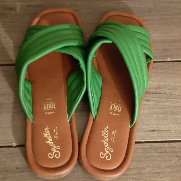 Seychelles Crossband Leather Slide Sandals Green Size 7.5 Made in Italy - Picture 8 of 12